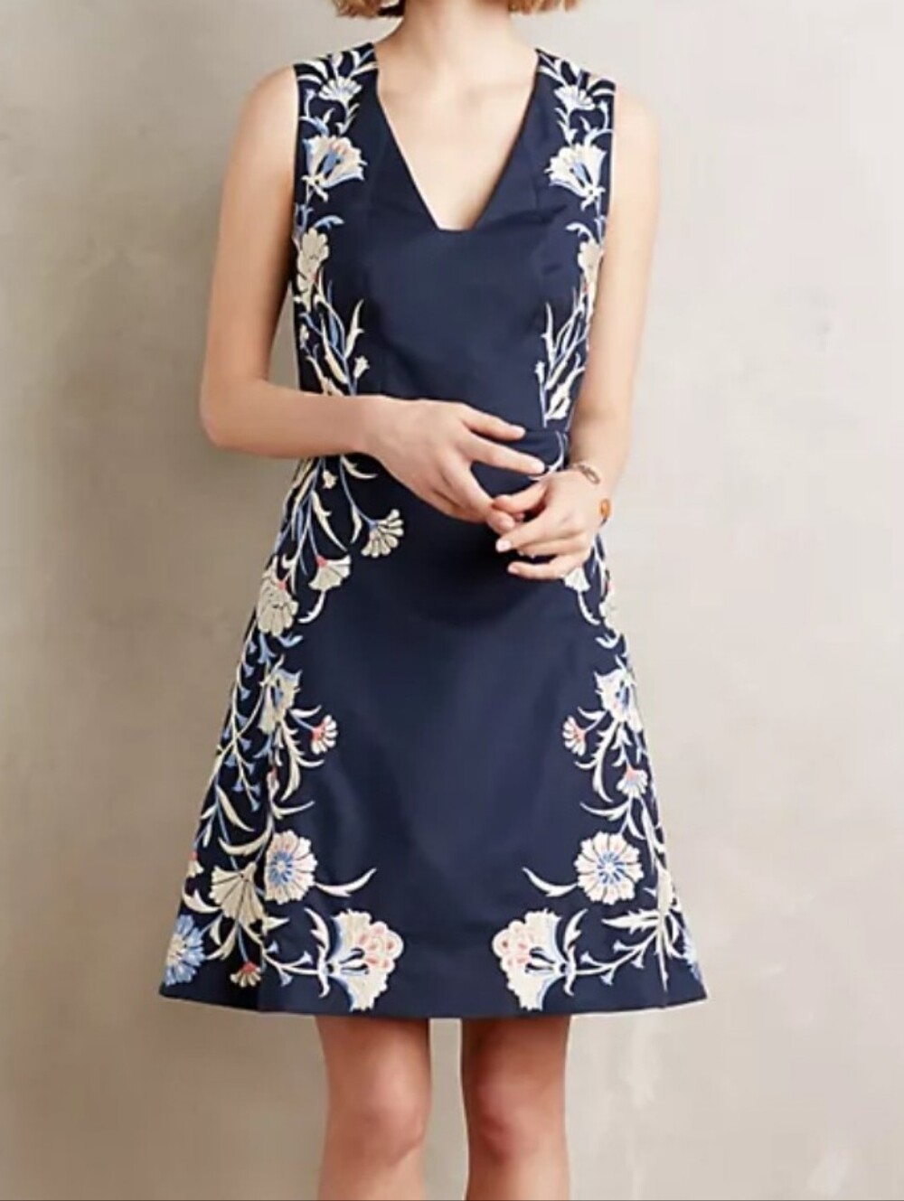 Moulinette Soeurs Navy Floral-Embroidered Midi Dress